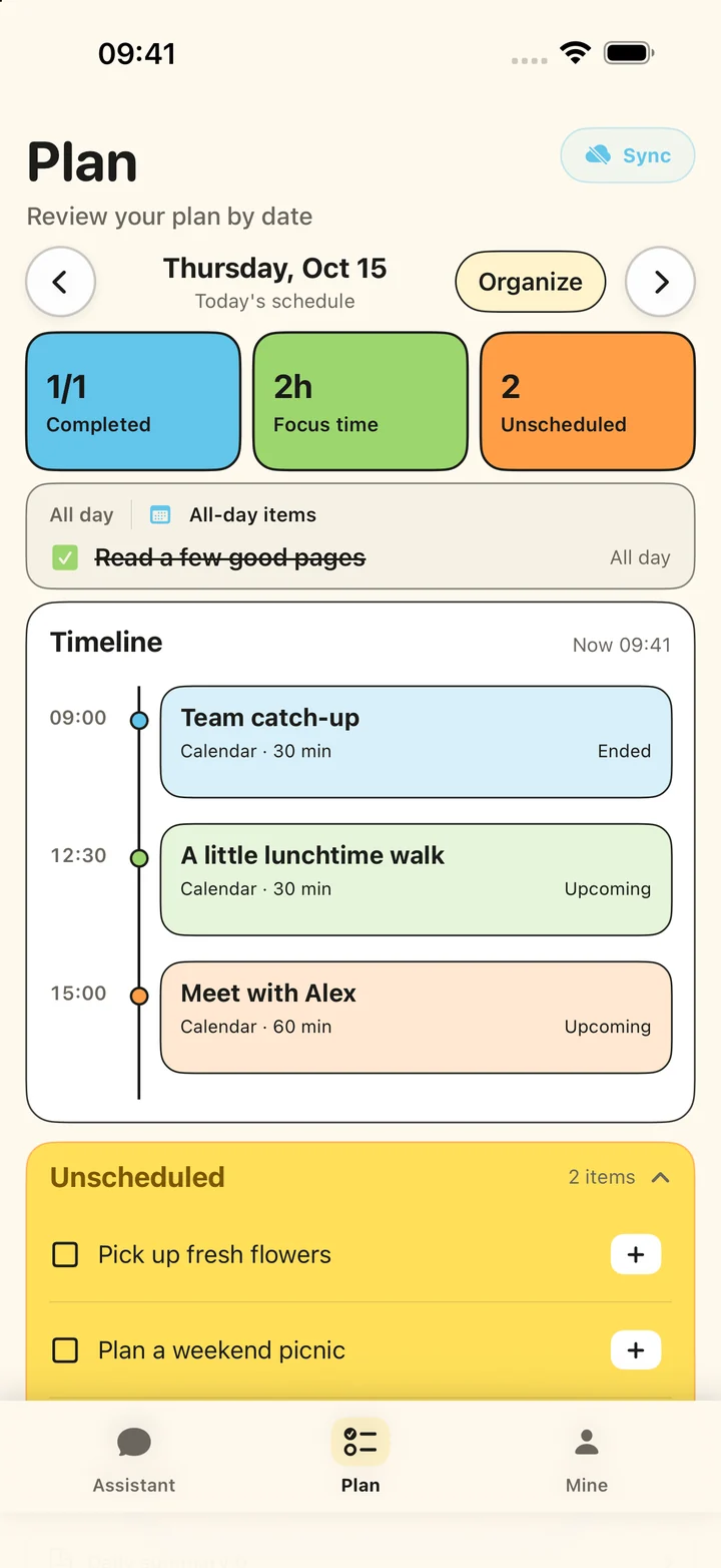 Plan timeline and unscheduled todos