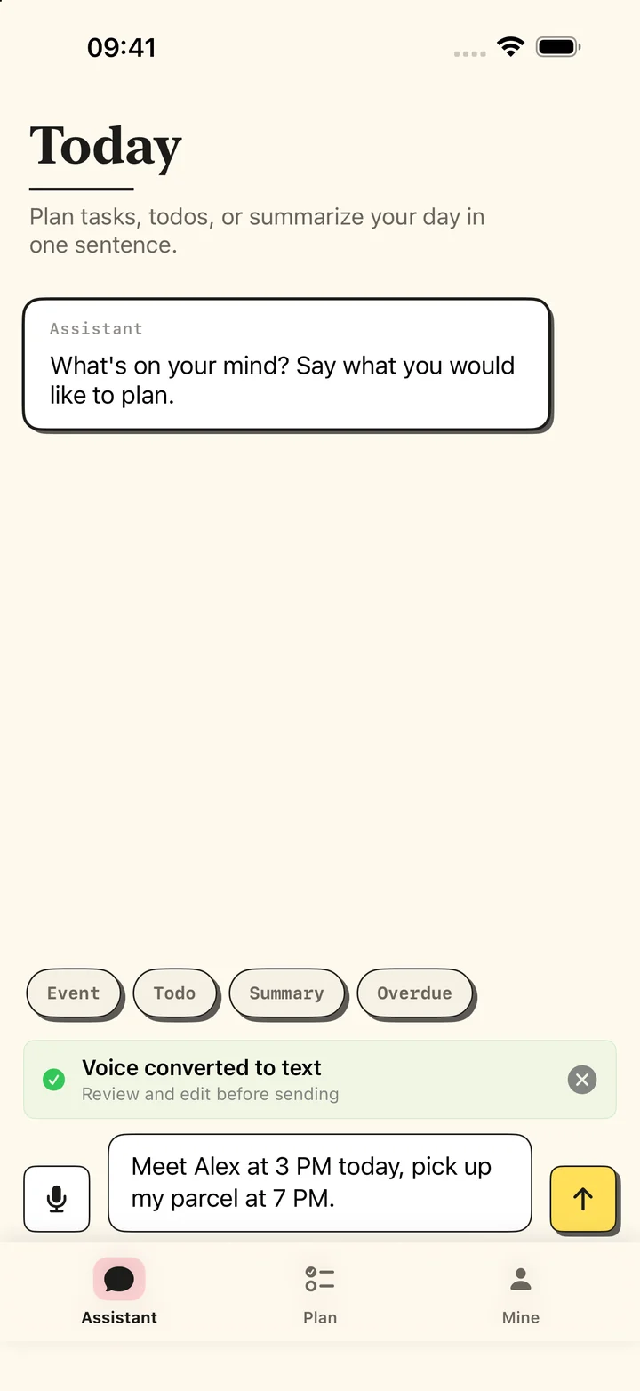 Voice transcript ready to review before sending