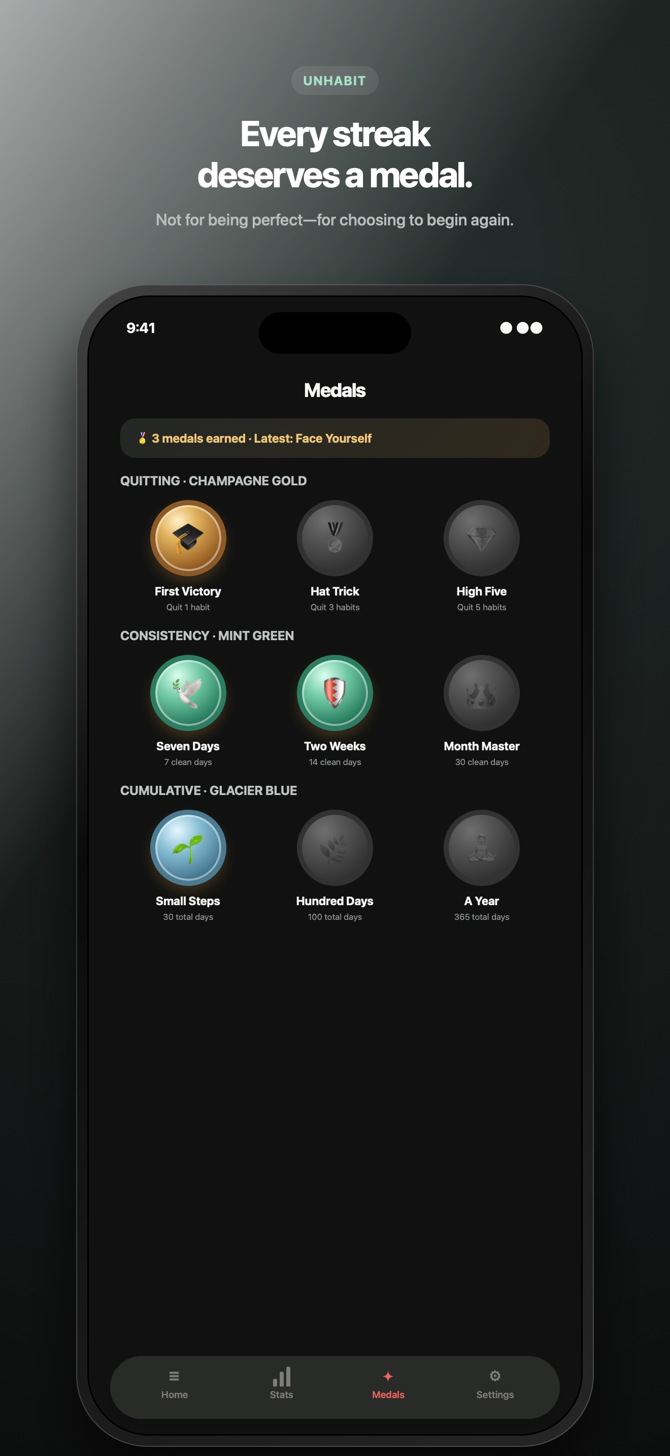 Medal collection in dark mode